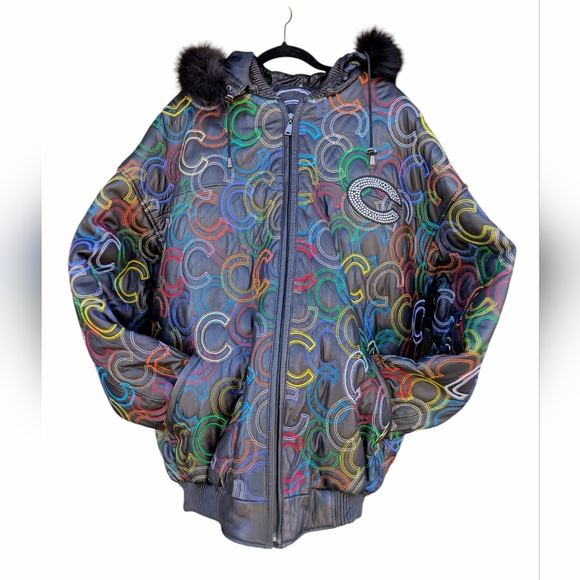 Italian Lamb Skin Embroidered Men's Leather Jacket with Fur Trimmed Hood Size 5x - Picture 3 of 16